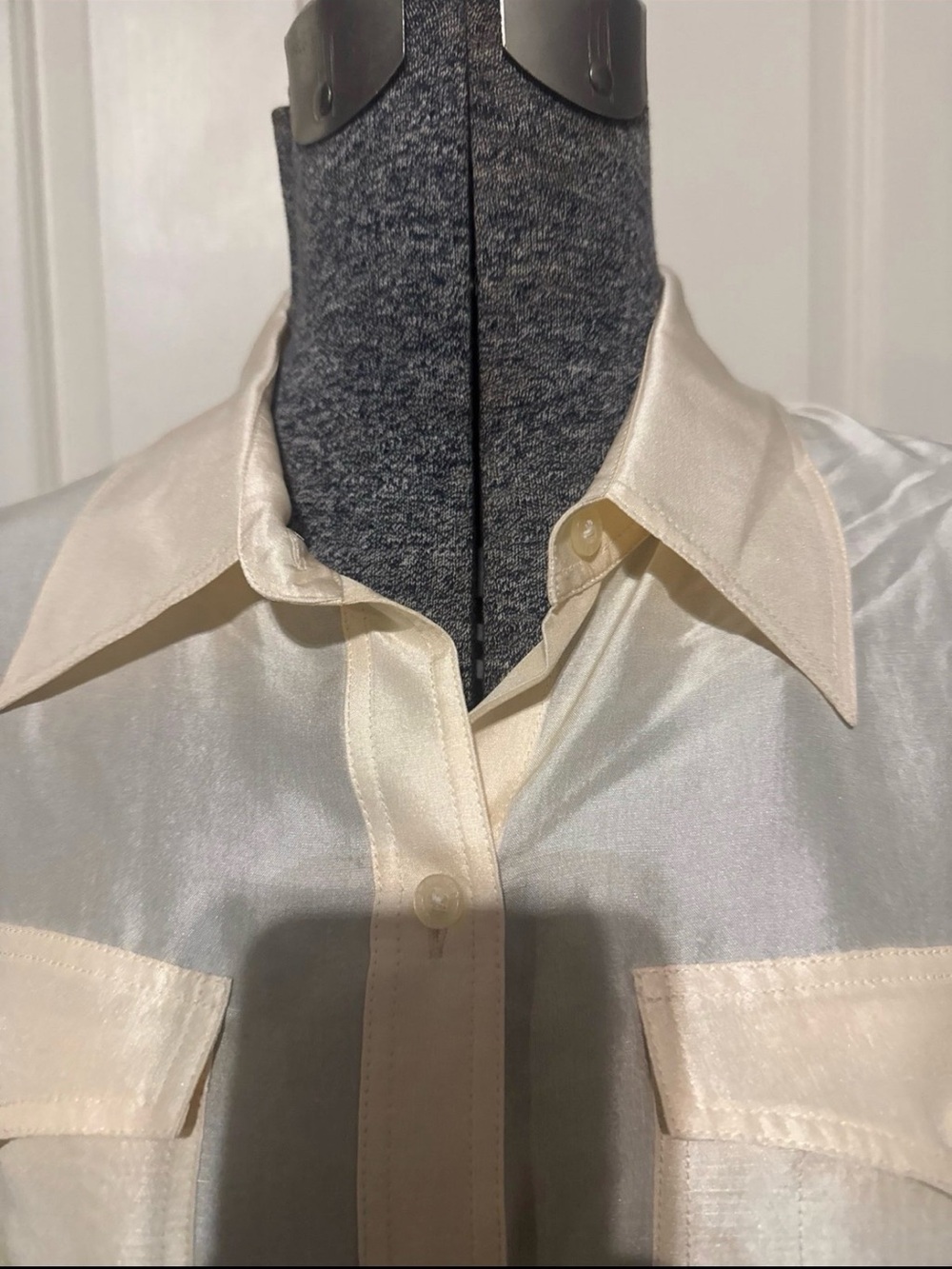 Ralph Lauren Cream Satin Button-Front Blouse - Picture 4 of 6